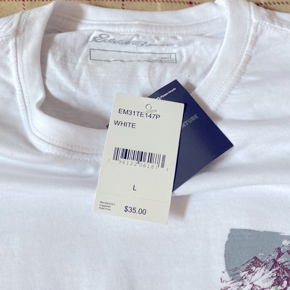 Eddie Bauer nwt cotton blend white long sleeve tee shirt pullover crew sz L - Picture 3 of 10